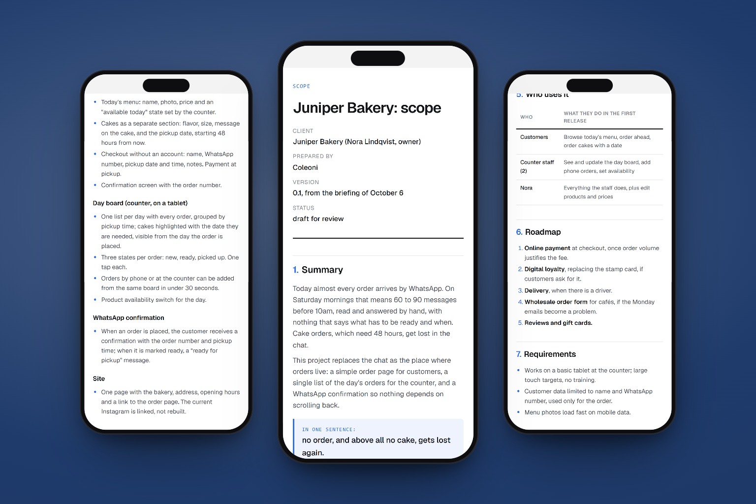 Sections of the scope on three phones