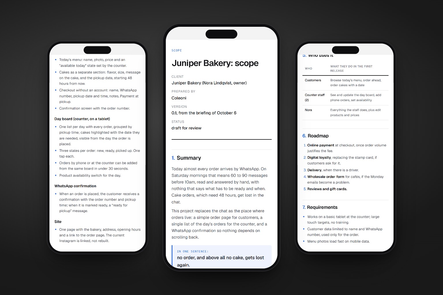 The scope document on three phones