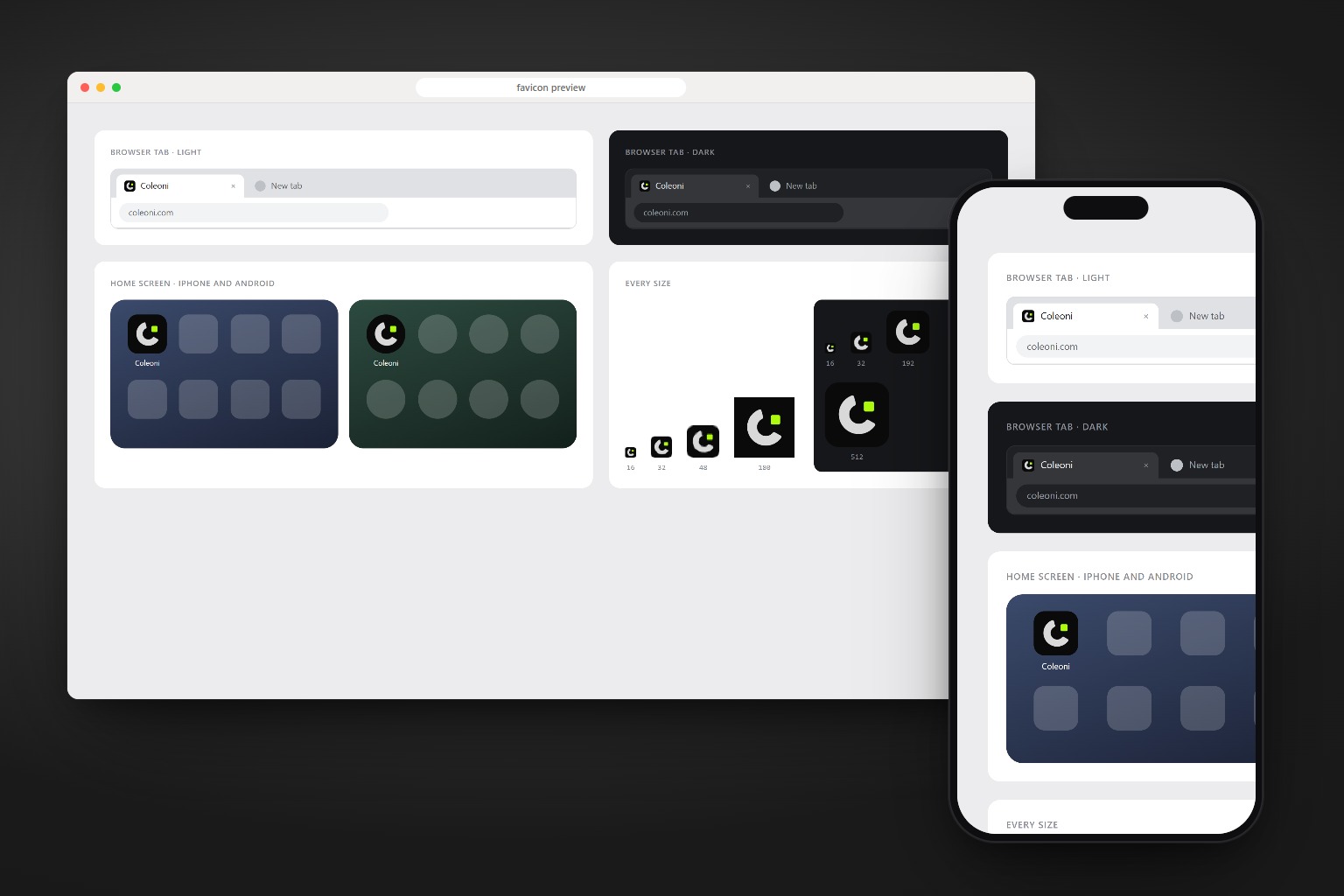 The Coleoni preview sheet in a browser and on a phone