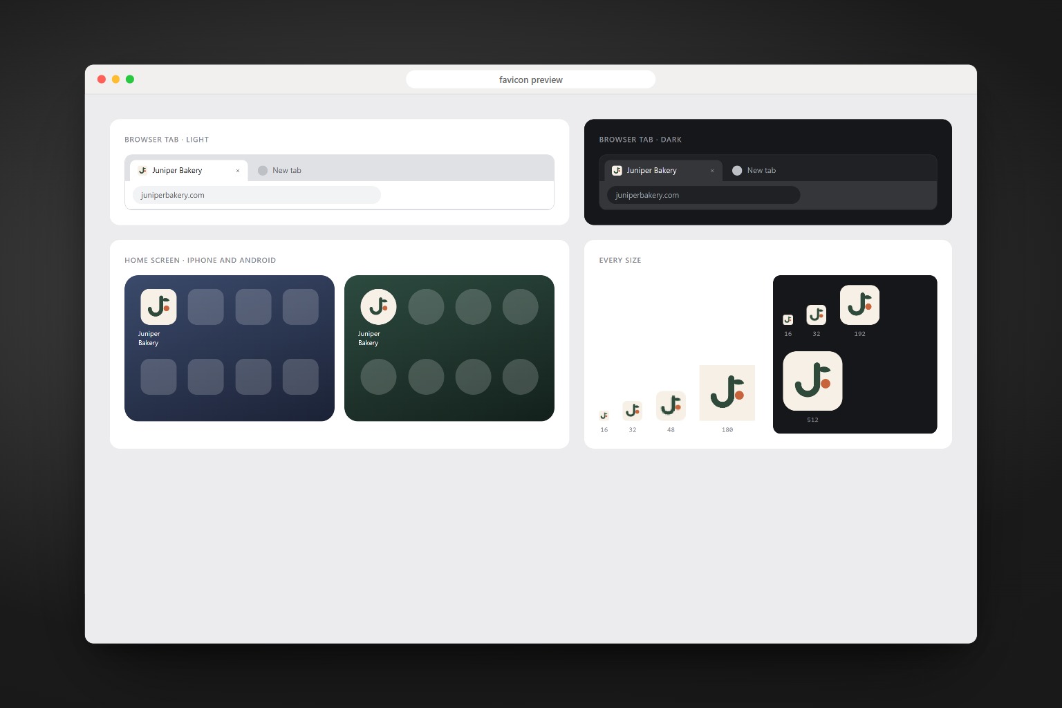 The preview sheet with light and dark tabs and home screens