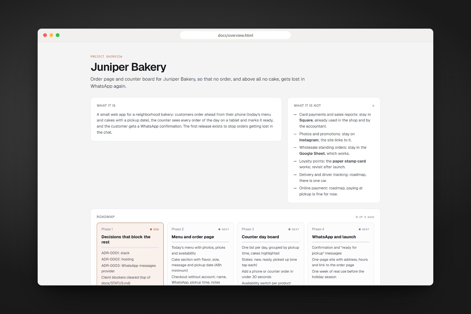 The overview page in a browser