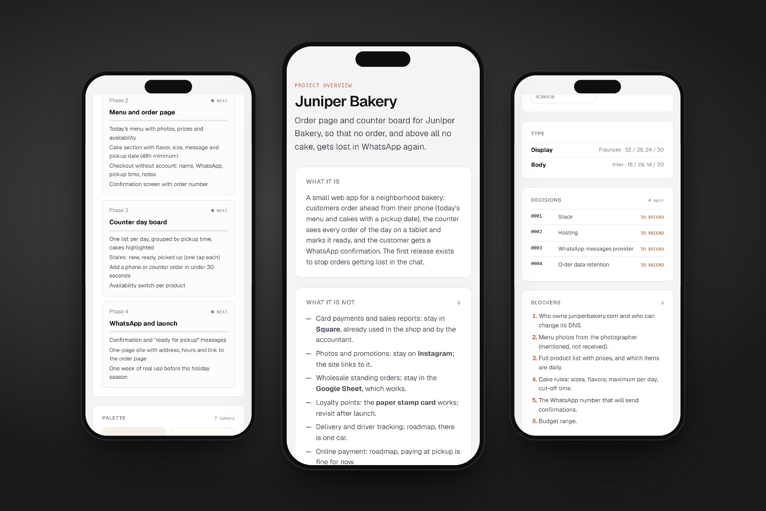 Sections of the overview on three phones