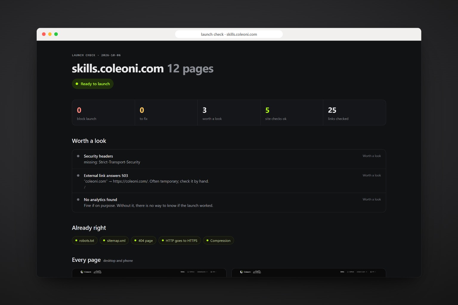 This site’s own launch check: ready to launch