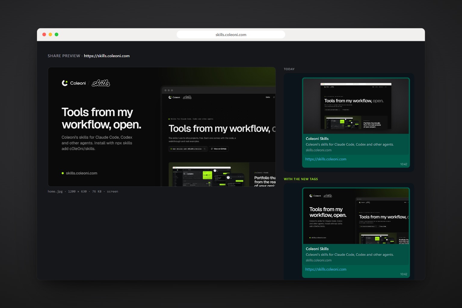 This site’s link today and with the new tags