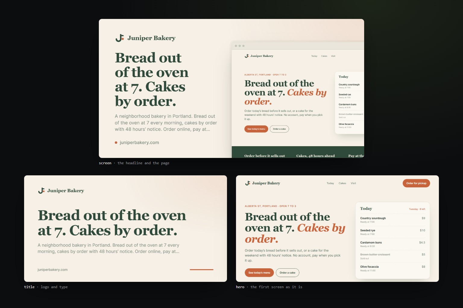 The same page in the three layouts