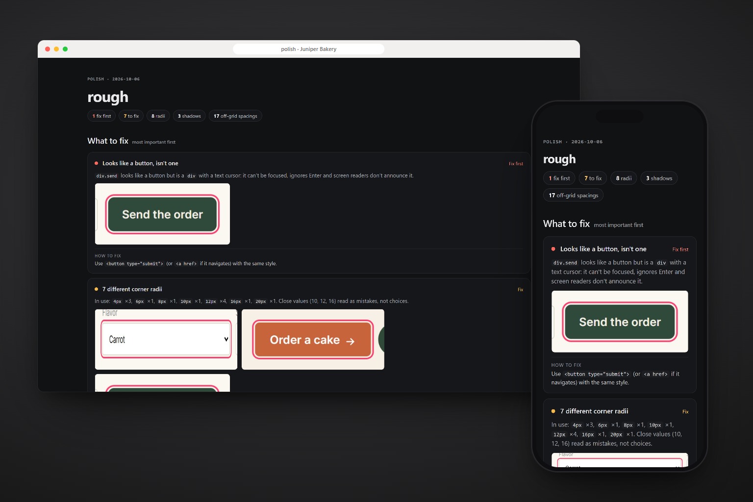 The polish report of a cake order page